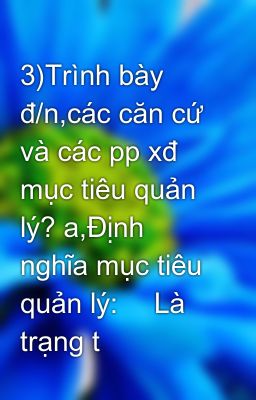 3)Trình bày đ/n,các căn cứ và các pp xđ mục tiêu quản lý? a,Định nghĩa mục tiêu quản lý: 	Là trạng t