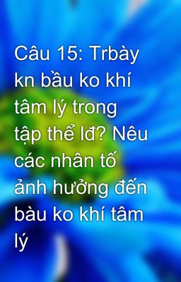 Câu 15: Trbày kn bầu ko khí tâm lý trong tập thể lđ? Nêu các nhân tố ảnh hưởng đến bàu ko khí tâm lý