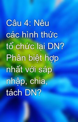 Câu 4: Nêu các hình thức tổ chức lại DN? Phân biệt hợp nhất với sáp nhập, chia, tách DN?