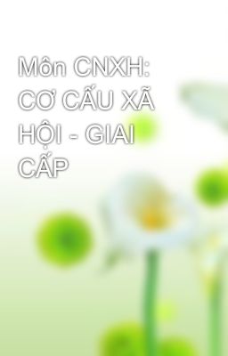 Môn CNXH: CƠ CẤU XÃ HỘI - GIAI CẤP